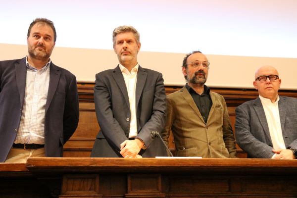 From left to right, Catalangate lawyers Antoni Abat, Andreu Van den Eynde, Benet Salellas and Gonzalo Boye (by Bernat Vilaró)